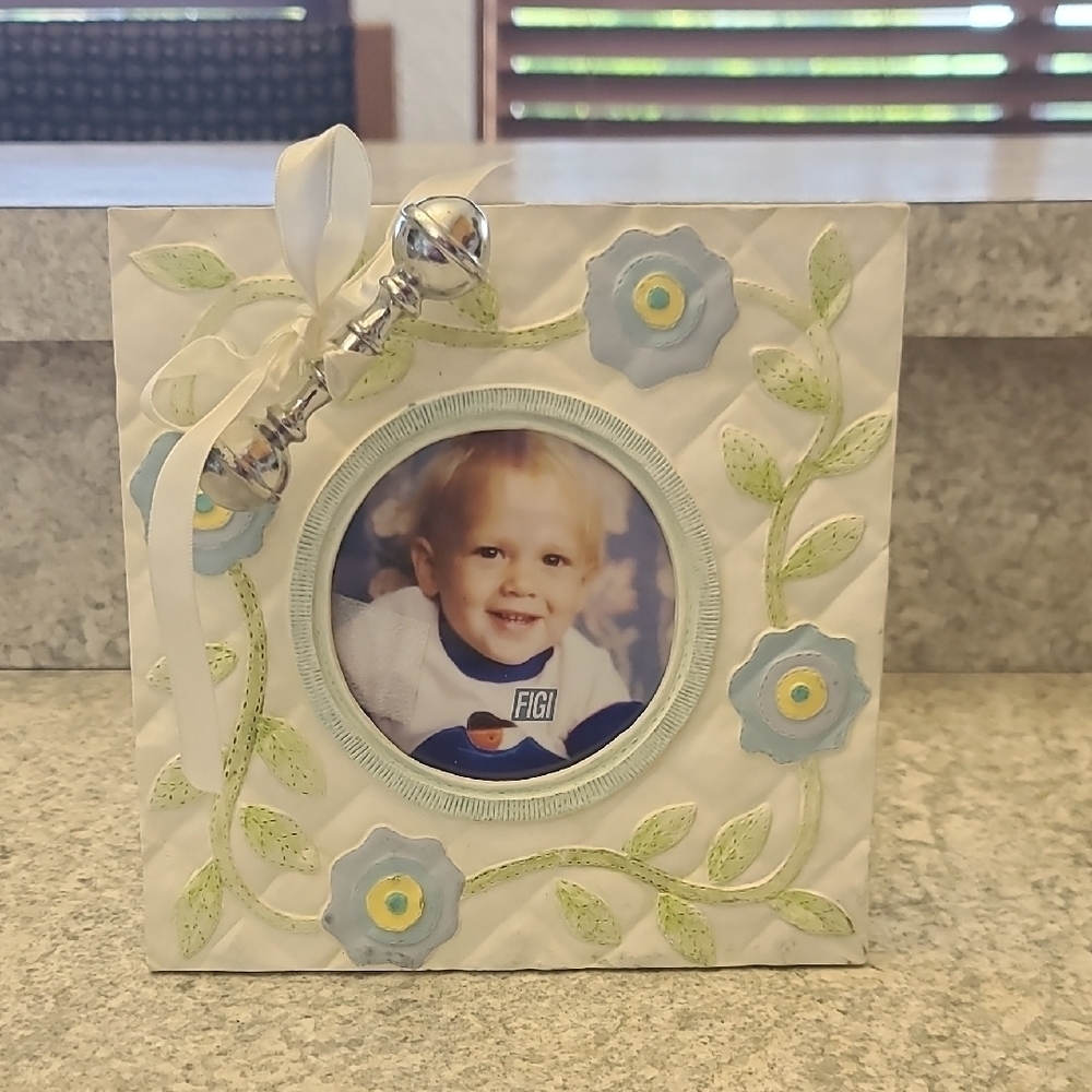 Floral Baby Picture Frame with Rattle 4x6